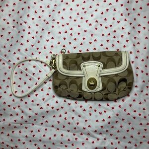 Coach Tan and Cream Signature Wristlet